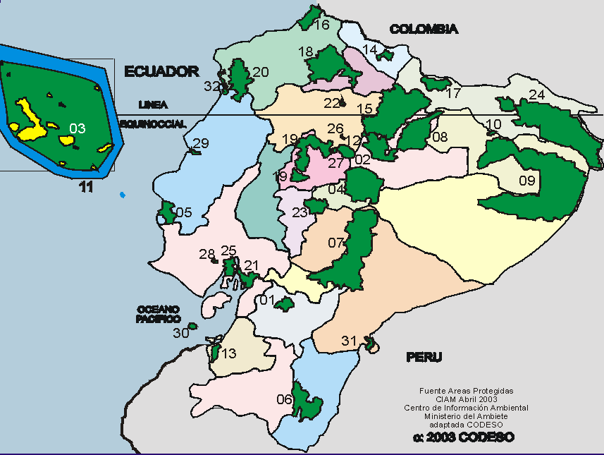 Mapa Areas Protegidas del Ecuador